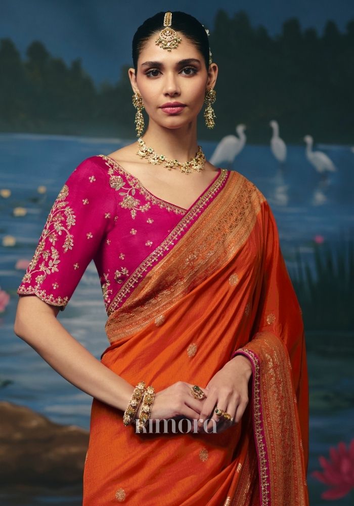 Mrinalini Weaving Handcrafted Saree In Orange