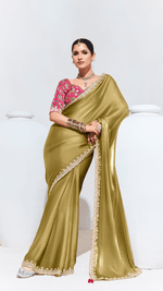 OLIVE GREEN SILK SAREE WITH EMBROIDERED BLOUSE – A TIMELESS ETHNIC STATEMENT - Kimora.in