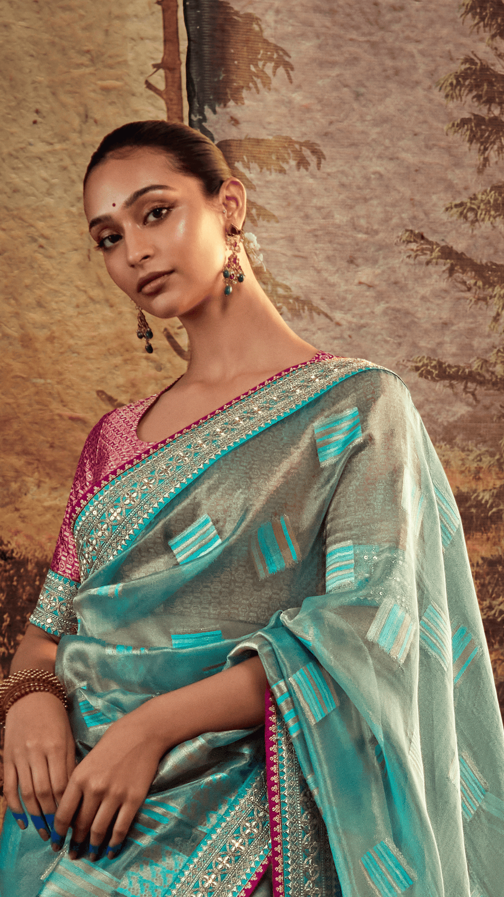 ROYAL RADIANCE – BLUE JACQUARD SILK SAREE WITH RICH RED BORDER - Kimora.in