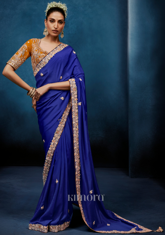 Mayurang Crepe Silk Saree Royal Blue