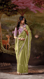 LIGHT GREEN TISSUE SILK SAREE - Kimora.in