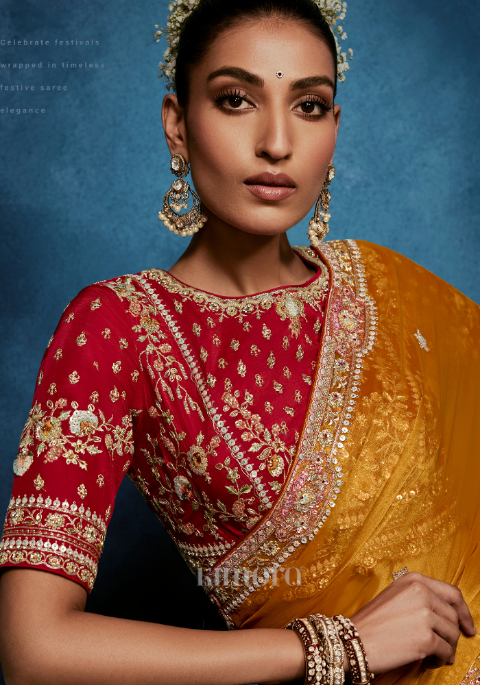 Marigold Tissue Silk Saree Yellow
