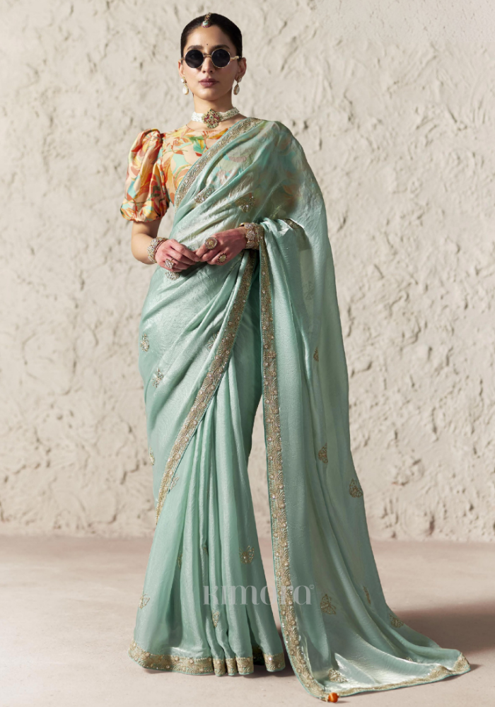 Neelika Soft Silk Saree Aqua Blue