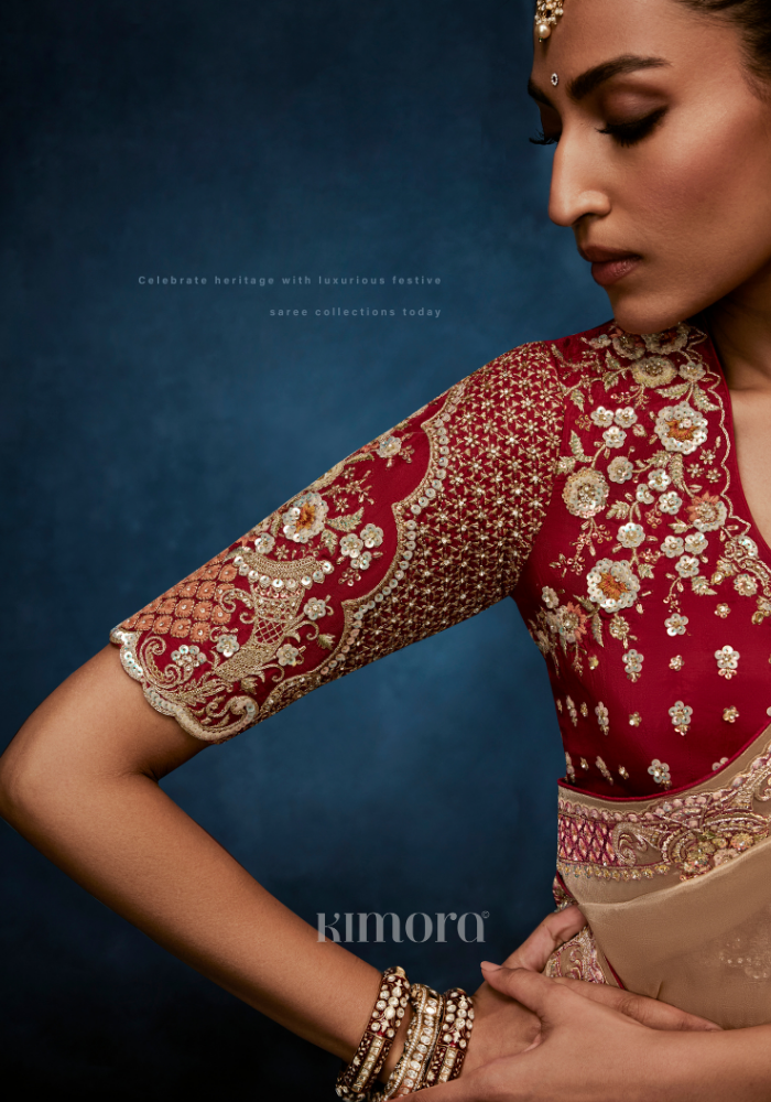 Kanakrekha Tissue Silk Saree Champagne Gold