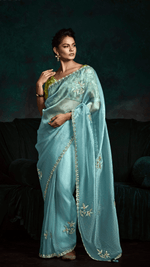 ICE BLUE DESIGNER ORGANZA SAREE- A VISION OF TRANQUIL BEAUTY - Kimora.in