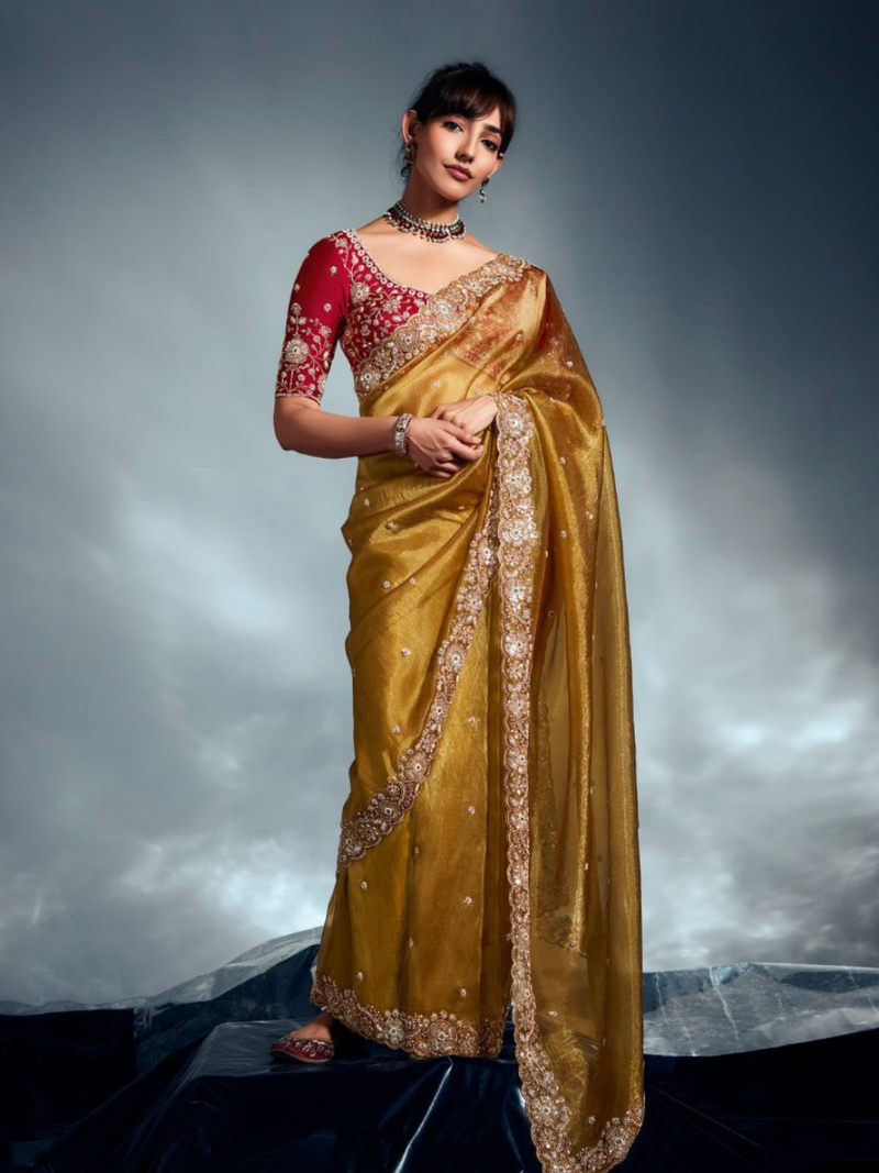 Swarnraj Golden Tissue Silk Saree