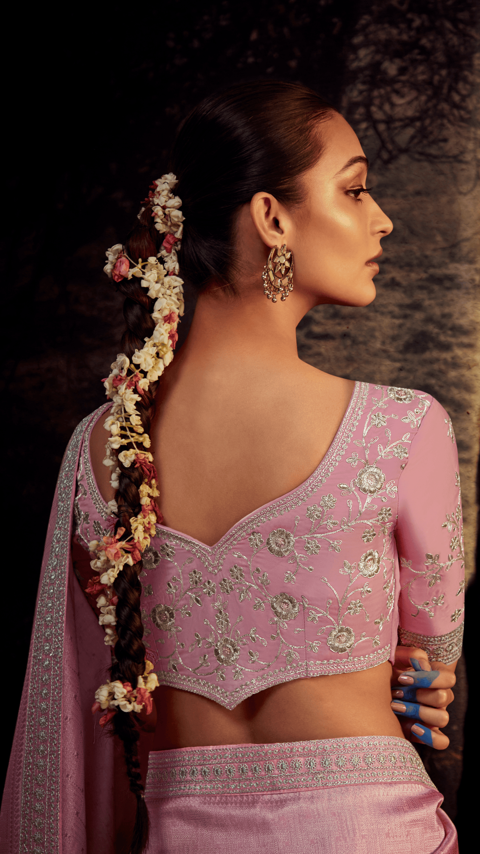 TWILIGHT ELEGANCE – PINK & GRAY KANJIVARAM SILK SAREE - Kimora.in
