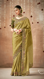 GREEN TISSUE DOLA SILK SAREE - Kimora.in