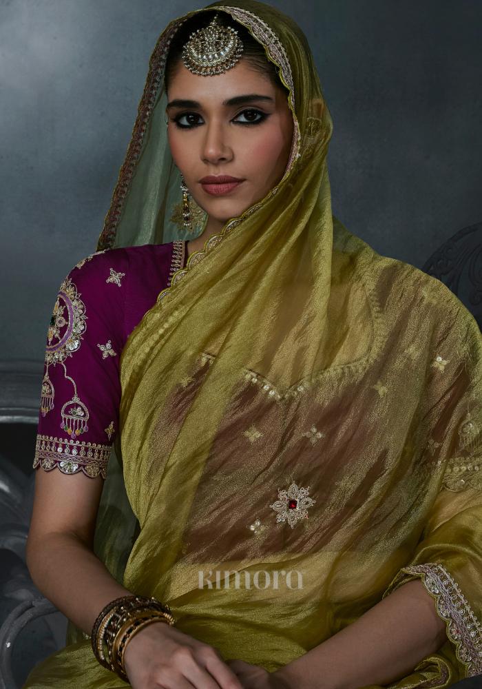 Azura Silk Satin Saree Green