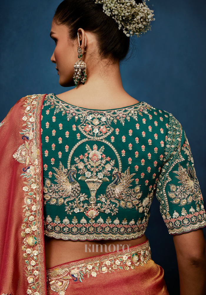 Kesariya Gadwal Tissue Saree Orange Rose