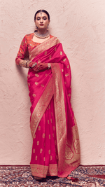 MAGENTA PINK PURE CREPE SILK SAREE - Kimora.in