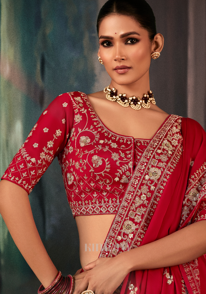 Kumkum Soft Organza Saree in Red
