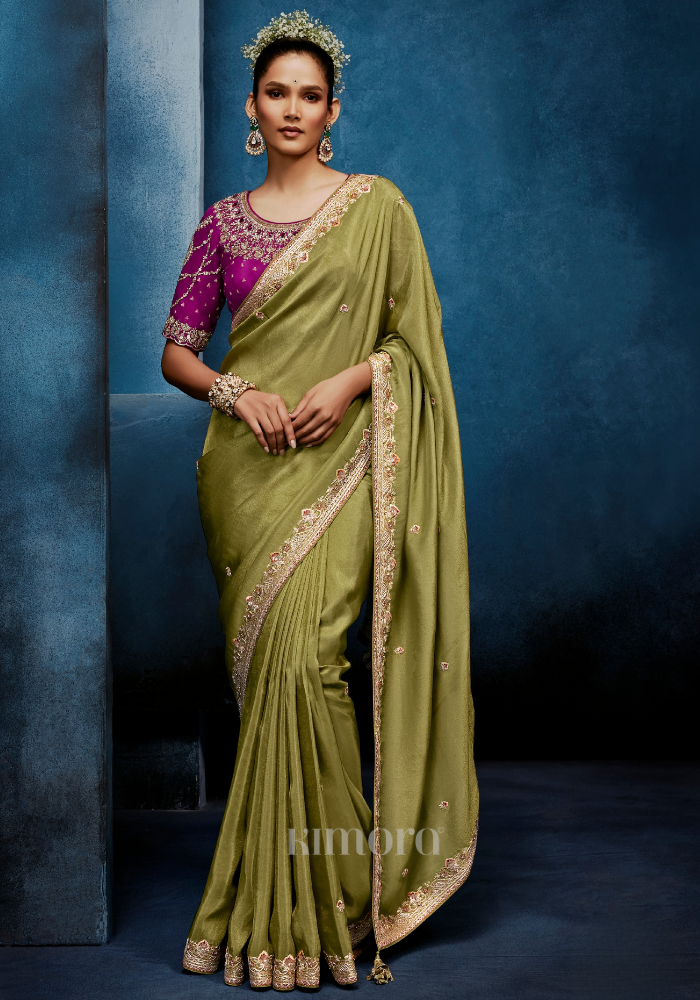 Haritangi Gadwal Tissue Saree Olive Green