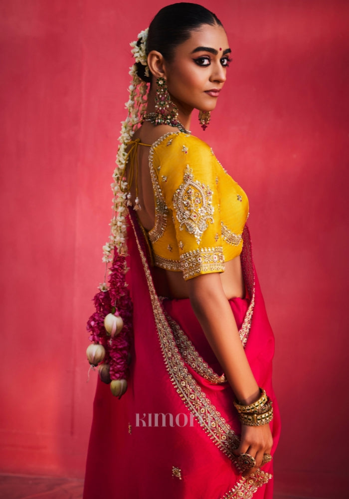 Amara Silk Heavy Border Sequins Sarees in Rani pink