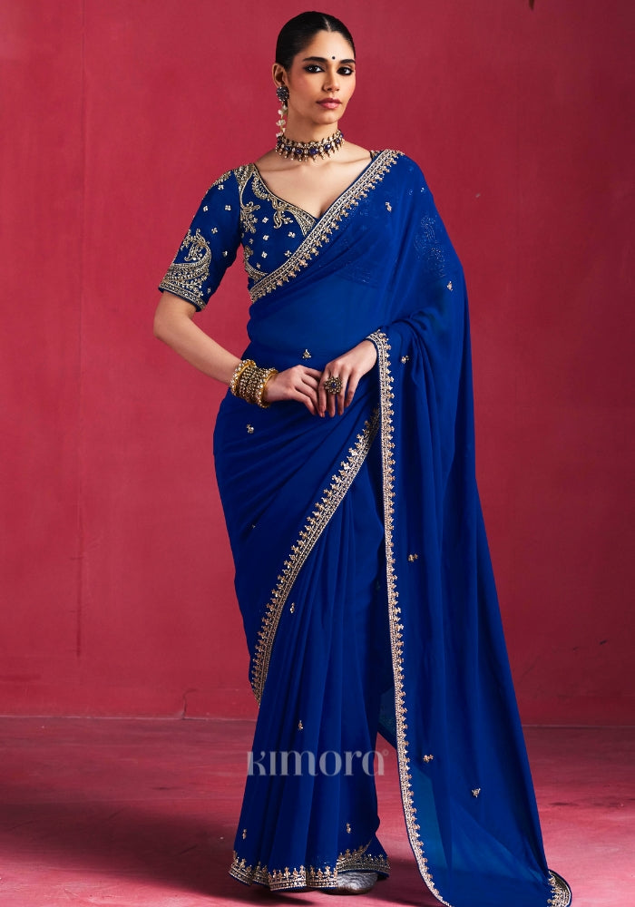 Imperial Viscose Georgette Embellished in Royal Blue