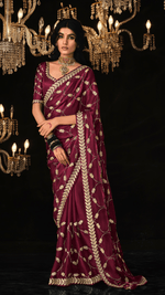 ETERNAL FLAME – RED SILK SAREE WITH GOLDEN JARI EMBROIDERY - Kimora.in