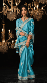 FROZEN ELEGANCE – ICE BLUE KANJIVARAM SILK SAREE - Kimora.in