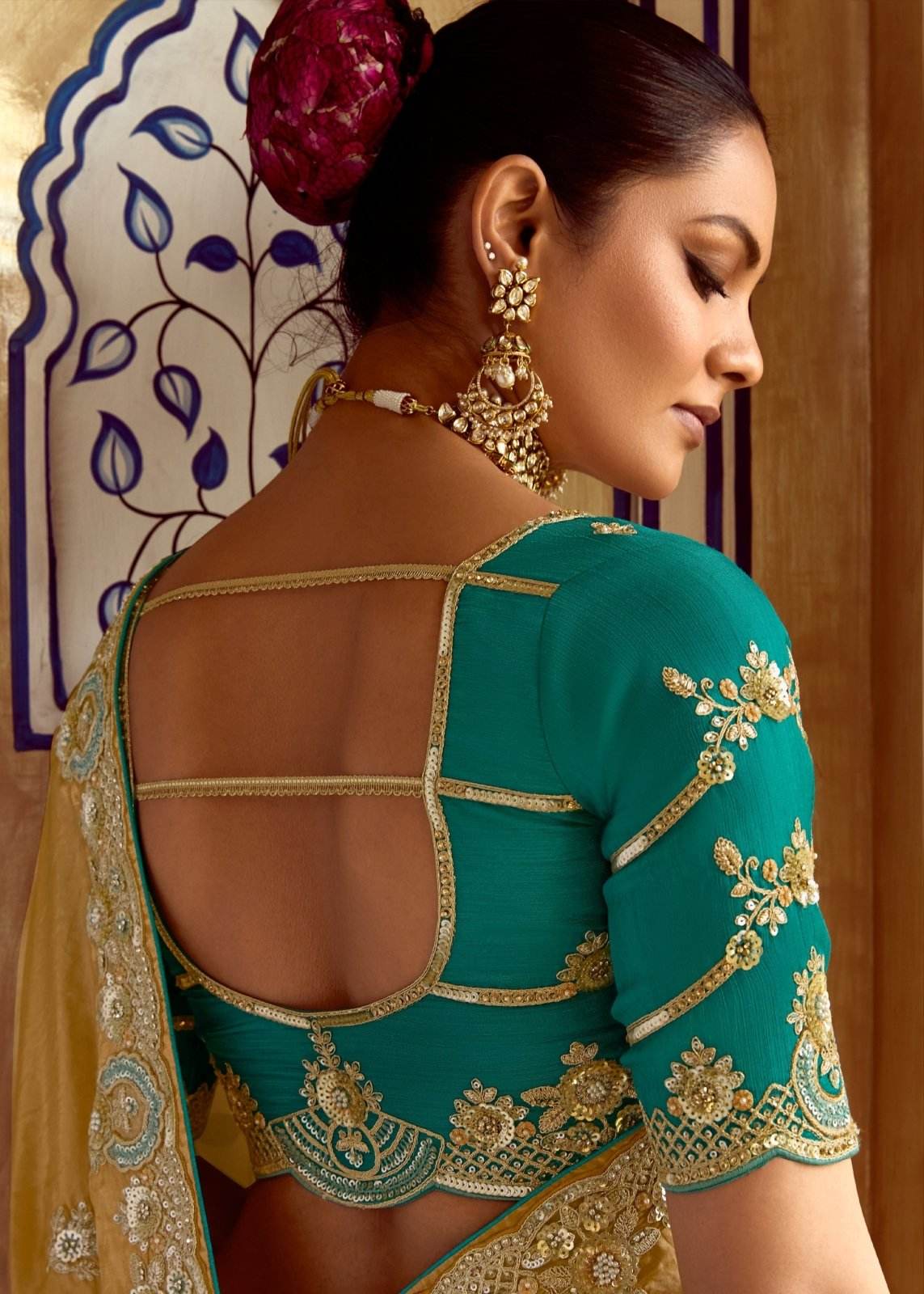 GOLDEN DESIGNER SILK SAREE WITH RICH ZARI EMBROIDERY - Kimora.in