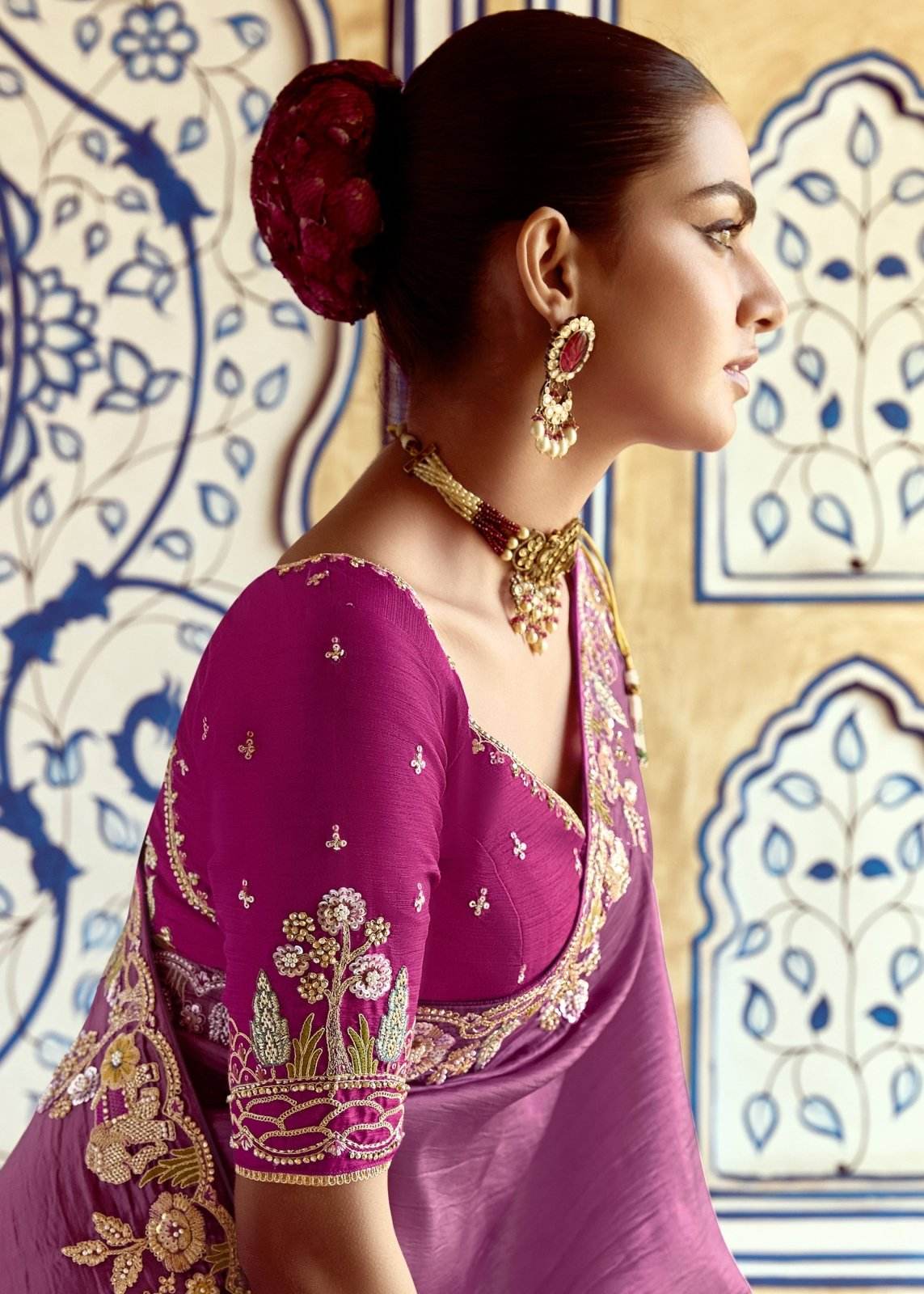 PURPLE DESIGNER TISSUE SILK SAREE - Kimora.in