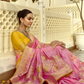 Pink Silk Saree with Contrast Yellow Blouse