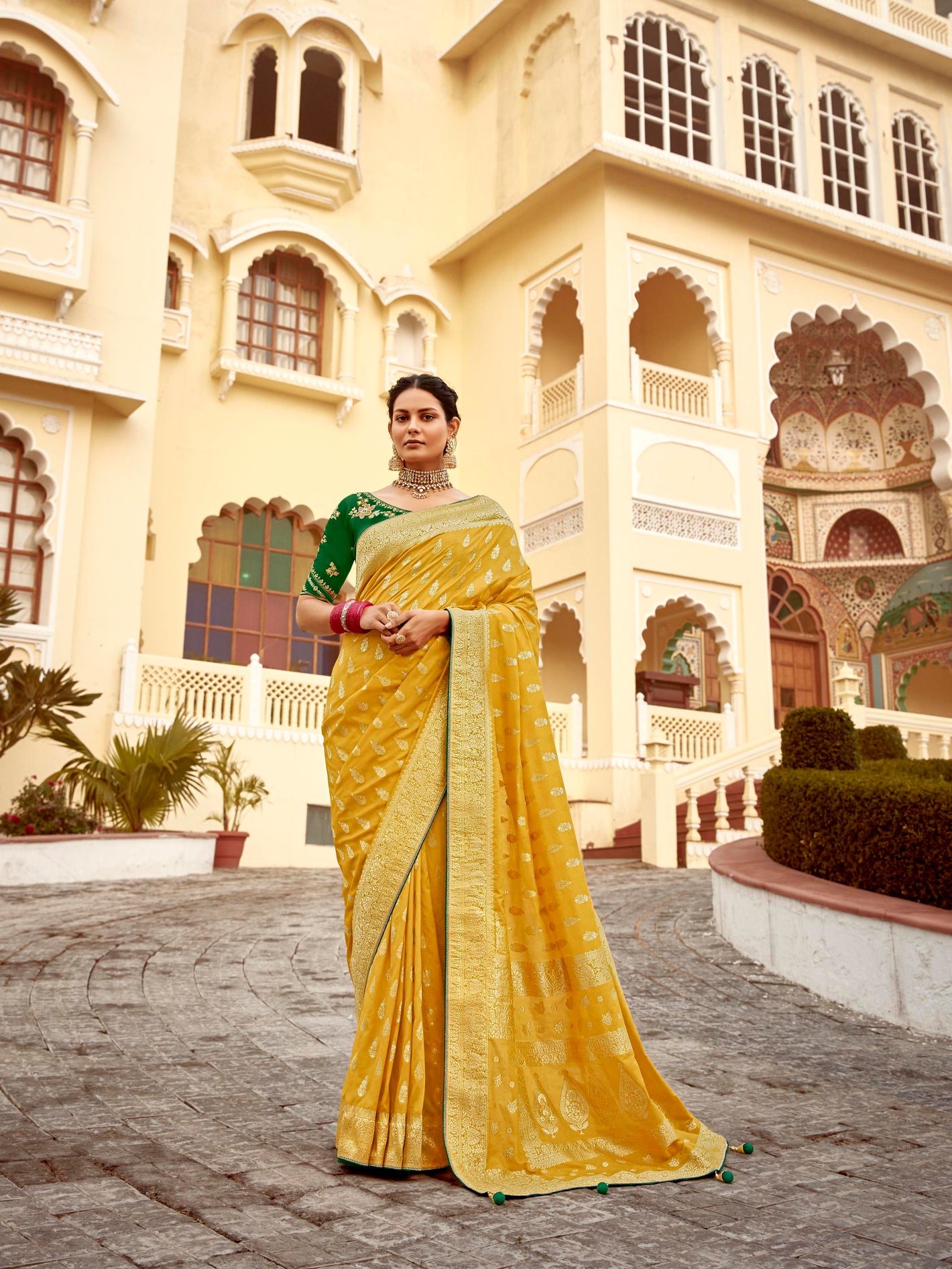 Timeless Elegance In Yellow Banarasi Saree