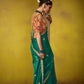 Emerald Green Saree with a Vibrant Floral Embroidered Blouse