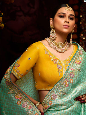Elegant Sea Green Banarasi Silk Saree