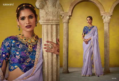 Ethereal Elegance: Lavender Silk Saree with Embroidered Blouse