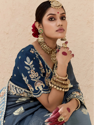 Shaded Blue Tussar Silk Saree