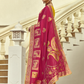 Red Banarasi Silk Saree with Yellow Blouse & Golden Mirror Work