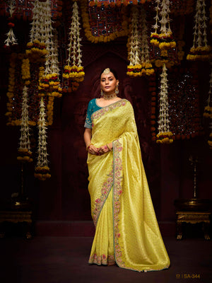 The Pista Banarasi Silk Saree & Forest Green Georgette Blouse