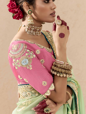 Shaded Green & Aqua Tussar Silk Saree