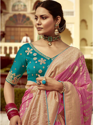 PINK BANARASI SILK SAREE WITH GOLD ZARI WEAVING