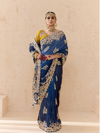 Royal Blue Tussar Silk Saree