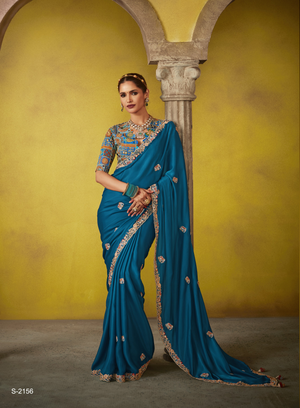 Regal Blue Saree with Intricately Embroidered Blouse