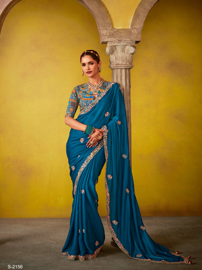 REGAL BLUE SAREE WITH INTRICATELY EMBROIDERED BLOUSE