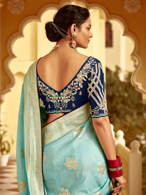 SKY BLUE BANARASI SILK SAREE WITH ZARI WEAVING