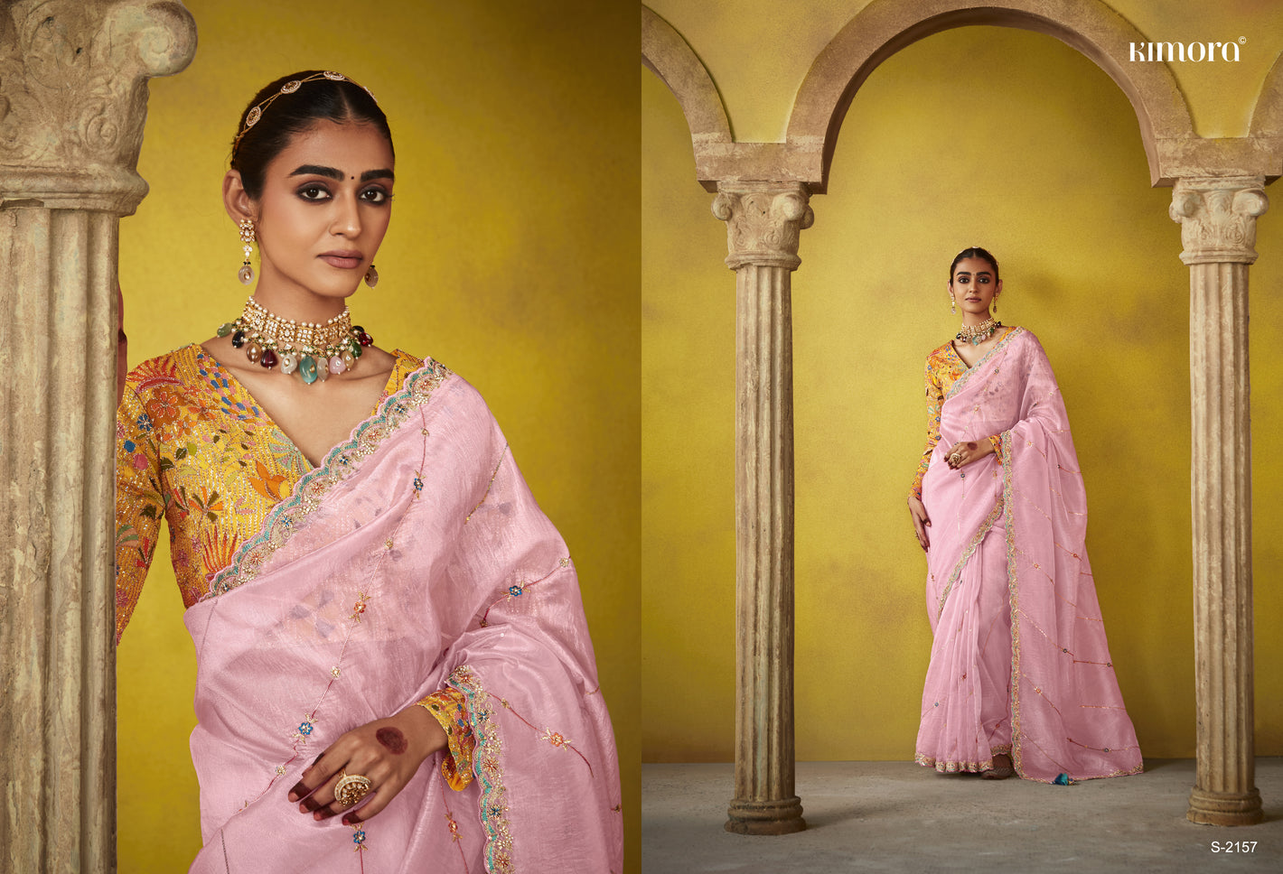 Graceful Pink Saree with Intricate Floral Embroidered Blouse