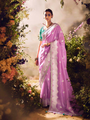 The Royal Orchid: A Banarasi Masterpiece in Lavender & Teal