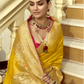 Golden Yellow Banarasi Silk Saree with Red Contrast Blouse