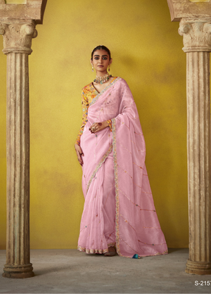 Graceful Pink Saree with Intricate Floral Embroidered Blouse