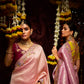 The Blossom Pink Banarasi Saree with Maroon Reverie Blouse
