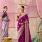 PURPLE DOLA SILK SAREE WITH PINK GOLDEN EMBROIDERED BLOUSE