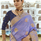 Lavender Banarasi Silk Saree with Blue Contrast Blouse