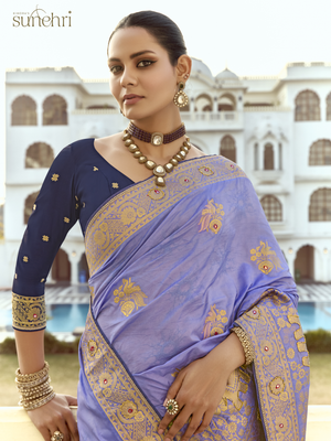Lavender Banarasi Silk Saree with Blue Blouse