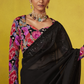 Elegant Black Saree with Vibrant Floral Embroidered Blouse