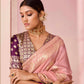 PEACH DOLA SILK SAREE WITH WINE GOLDEN EMBROIDERED BLOUSE