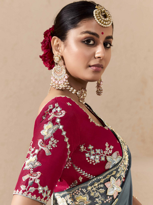 Shaded Grey Tussar Silk Saree
