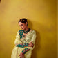LEMON YELLOW SAREE WITH EMBROIDERED TEAL BLOUSE