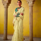 LEMON YELLOW SAREE WITH EMBROIDERED TEAL BLOUSE
